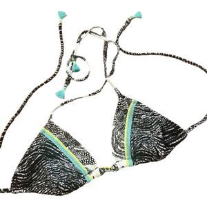 VICTORIAS SECRET Boho Triangle Bikini Top Size L Black/White/Green/Turquoise